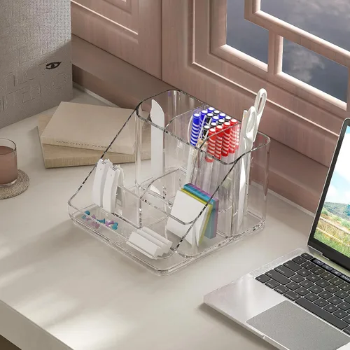 Miniatura 5 de Ettori APLOP Bandeja Organizadora de Maquillaje, Organizador de Maquillaje de Tocador de 6 Compartimentos para Joyas, Accesorios para el Cabello