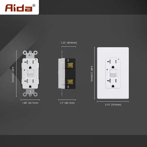 Miniatura 6 de AIDA Toma de corriente GFCI de 20 amperios, toma eléctrica de luz nocturna de autocomprobación, receptáculo resistente a manipulaciones con Blanco
