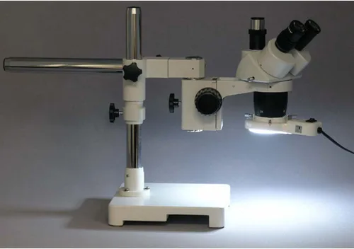 Miniatura 4 de AmScope Microscopio estéreo trinocular SW-3T13Y-FRL, oculares WH10x, aumento 5X/15X/30X/45X, objetivo 1X/3X, soporte de brazo único, luz de anillo