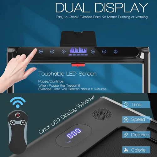 Miniatura 3 de Goplus Caminadora plegable 2 en 1, caminadora eléctrica de 2.25 HP para debajo del escritorio con pantalla LED, altavoz de dientes azules, Plateado