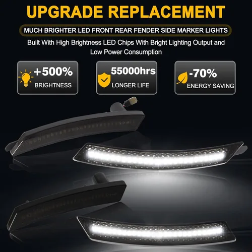 Miniatura 3 de Gempro Luces LED de Marcador Lateral Delanteras y Traseras Luces de Marcador de Guardabarros para MINI Cooper 2008-2014 R55 R56 R57 R58 R59 R60 R61