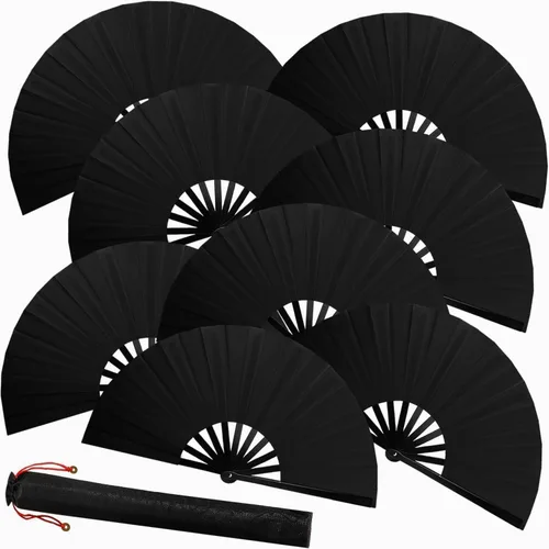 Juego de 8 ventiladores plegables grandes para baile de línea y estallido, botas en el suelo, ventiladores de mano con mangas de abanico, ventilador