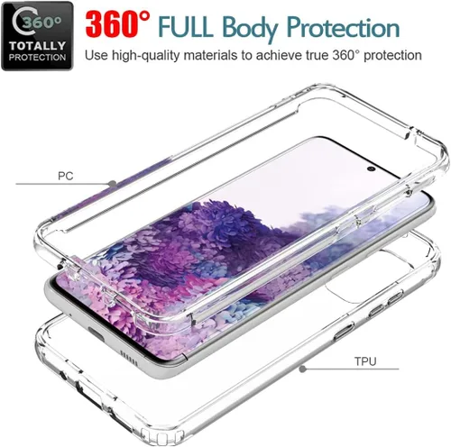 Miniatura 3 de Funda para Samsung Galaxy S20 5G, transparente, protección de cuerpo completo, protector de pantalla de vidrio templado, parachoques híbrido a