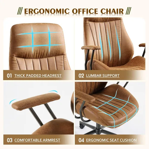 Miniatura 7 de CAODOC Silla de Oficina de Respaldo Alto, Silla Giratoria Moderna de Oficina, Silla de Juego de Tela de Gamuza Marrón, Silla de Oficina