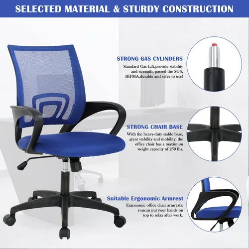 Miniatura 3 de Silla de oficina para el hogar, silla de escritorio, silla de computadora con soporte lumbar y reposabrazos, silla ergonómica ajustable con respaldo