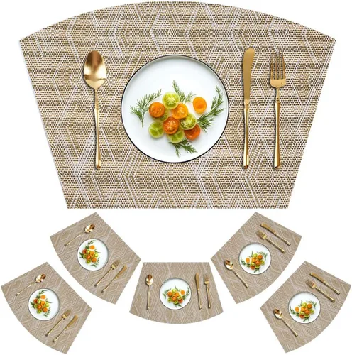 Miniatura 7 de Juego de 6 manteles individuales redondos para mesa de comedor, poliuretano impermeable, aislamiento térmico, resistente a las manchas