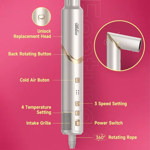 Miniatura 9 de UKLISS Estilizador de aire y sistema de secado de alta velocidad 8 en 1, multiestilizador de cabello plegable de 110,000 RPM con rizador