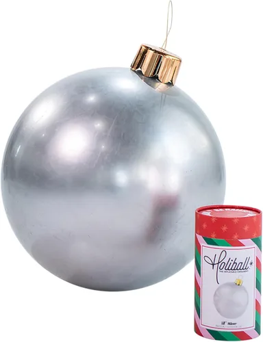 Ornamento Navideño Inflable Holiball – Decoración Definitiva para Interior/Exterior – Reutilizable y Fácil de Almacenar – para Bodas, Fiestas, Plata