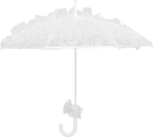 Amosfun Paraguas de encaje blanco vintage para boda, paraguas de novia hecho a mano con flores bordadas para novia, foto nupcial, disfraz de dama de