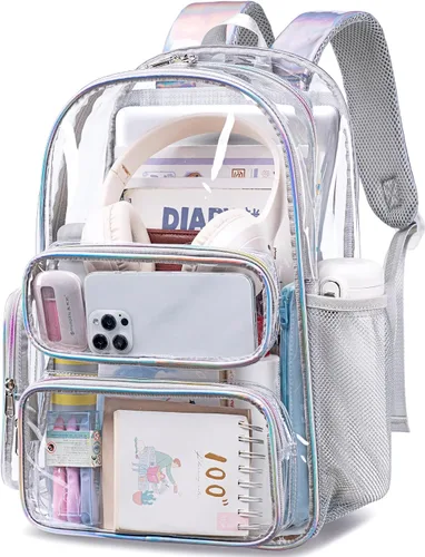 Miniatura 23 de CAMTOP Mochila transparente resistente y transparente para estudiantes, escuela, trabajo, festival, viajes, deportes, Beige, Mediana, Camtop Mochila