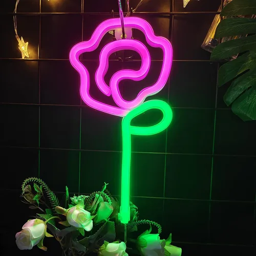 Miniatura 8 de ENUOLI Letrero de pared LED rosa neón con tallo verde para luz fría, arte de pared, decoración de dormitorio, accesorios para el hogar, fiesta
