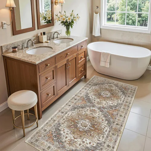 Miniatura 946 de Madane Tapete lavable de 2 x 10 pies para pasillo, cocina, recibidor, clásico, suave, antideslizante para interiores, casa de campo, baño, sala