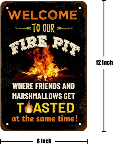 Miniatura 2 de ANJOOY Cartel de metal vintage divertido de lata de camping, bienvenido a nuestra hoguera, donde amigos y malvaviscos se tostan, porche al aire