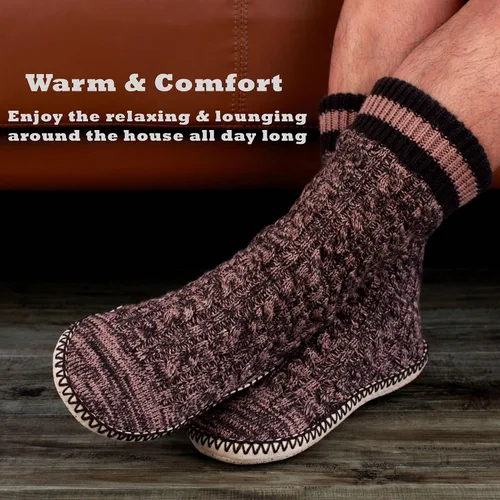 Miniatura 5 de Cozylook Calcetines tipo pantufla para hombre, con forro polar, suela antideslizante, para invierno, suaves, gruesas, acogedoras, cálidas, peludas