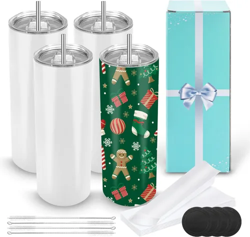 Miniatura 10 de D·S Paquete de 8 vasos de sublimación de 20 onzas a granel con fondo plano y recto, vasos en blanco con caja de regalo individual para transferencia