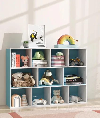 Miniatura 11 de Organizador de almacenamiento de juguetes para niños de 11 cubos con estante para niños, estantería de bebé para guardería, estantería de madera