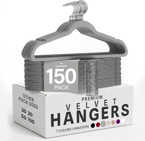 Miniatura 20 de Utopia Home Velvet Hanger - Paquete de 100 perchas delgadas antideslizantes de lujo para pantalones y abrigos, perchas fuertes que ahorran espacio