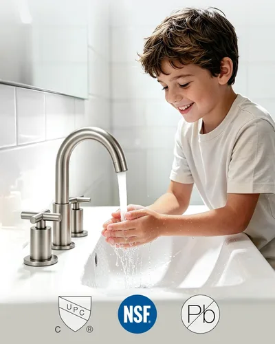 Miniatura 2 de gotonovo Grifo de baño de 3 agujeros de 8 pulgadas, grifo de tocador para fregadero de baño, 2 manijas cruzadas, lavabo de montaje en cubierta