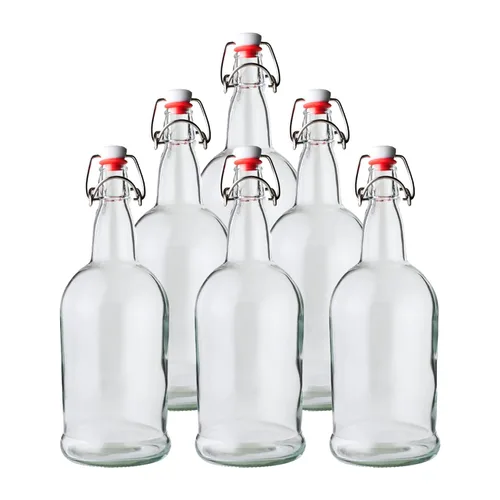 Miniatura 8 de FastRack Botellas de vidrio con tapa abatible, 33 onzas, paquete de 6, botellas de vidrio con tapa abatible ámbar para elaboración casera, bebidas
