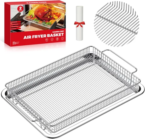 Cesta para freidora de aire para horno, bandeja grande de freidora de aire de 13.9 x 9.7 pulgadas con 50 papeles pergaminos, cesta de freidora de