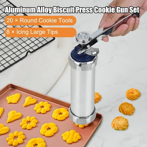 Miniatura 3 de Prensa de galletas de acero inoxidable, prensa de galletas para hornear, kit de pistola de prensa de galletas con 20 discos de galletas y 8 puntas