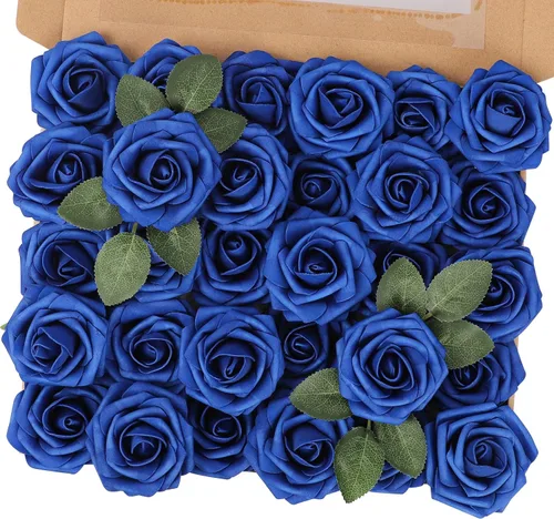 Miniatura 27 de MACTING 30 Rosas Artificiales Blancas Flores Falsas con Tallo Rosas de Espuma de Tacto Real para DIY Arreglos de Ramo de Boda Centros de Mesa White-1