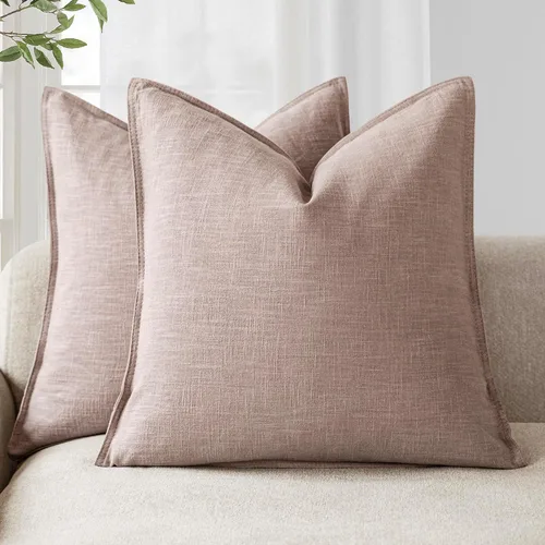 Miniatura 24 de Foindtower Paquete de 2 fundas de almohada decorativas de lino y liso, funda de cojín decorativa suave, estilo bohemio campestre para silla, sofá