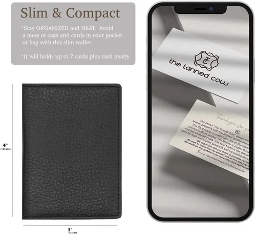 Miniatura 6 de Cartera delgada y minimalista para hombres y mujeres, mini cuero fino, plegable, compacto, bolsillo frontal con bloqueo RFID, incluye caja