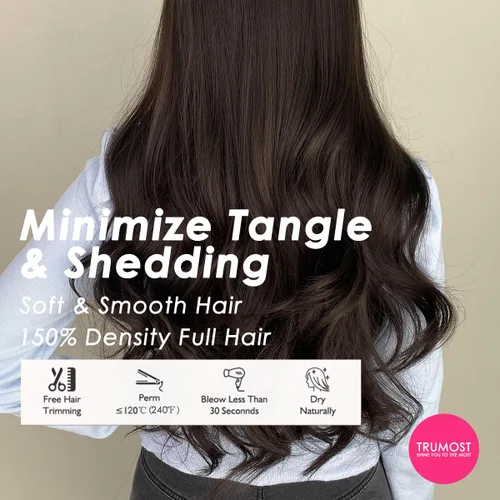 Miniatura 2 de Peluca larga negra ondulada para mujer, peluca sintética de color oscuro con flequillo, resistente al calor, de aspecto natural, sin pegamento