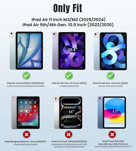 Miniatura 2 de Funda giratoria para iPad Air de 11 pulgadas (M3/M2-2025/2024), iPad Air de 4ª/5ª generación 2022/2020 de 10.9 pulgadas, funda de piel sintética