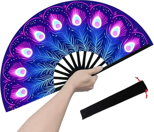 Miniatura 8 de Abanico rave, ventilador de mano plegable grande para mujeres y hombres, ventiladores para baile de línea para raves, EDM, fiesta de baile