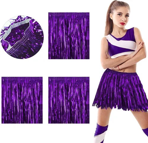 Paquete de 4 guirnaldas de flecos metálicos morados con flecos, falda de serpentina, danza del vientre, disfraz de lentejuelas para mujer, aplicable