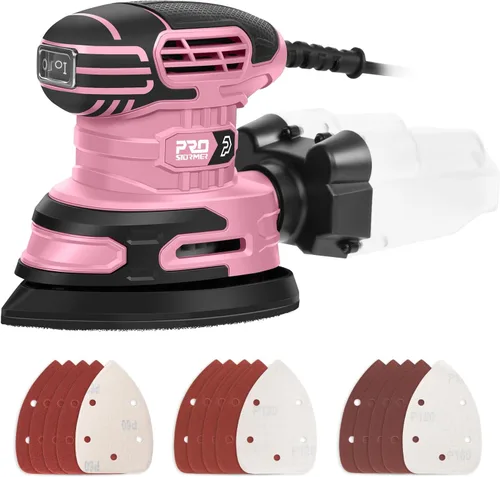 Miniatura 9 de Prostormer Detail Sander, 13000RPM Mouse Sander, 1.6A Electric Palm Sanders with 15Pcs Sandpapers, Dust Collection Box for Tight Spaces Sanding