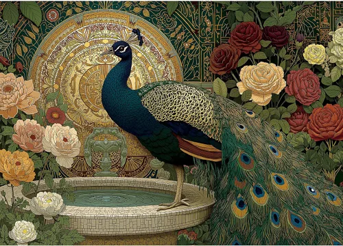 Rompecabezas para adultos de 1000 piezas, pavo real de jardín de rosas victorianas vintage, rompecabezas de 1000 piezas con letras en la parte Pavo