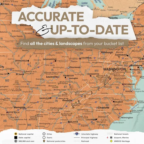 Miniatura 2 de Pin Adventures Push Pin Map of United States Póster detallado de mapa grande de Estados Unidos Arte de pared de mapa de viajes de Estados Unidos