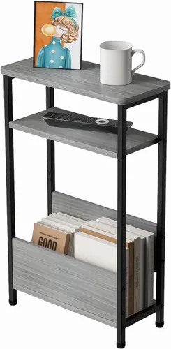 Miniatura 8 de THUMEYE Mesa auxiliar estrecha de 7.1 pulgadas para espacios pequeños, mesa auxiliar pequeña de 3 niveles con soporte para revistas, mesita de noche