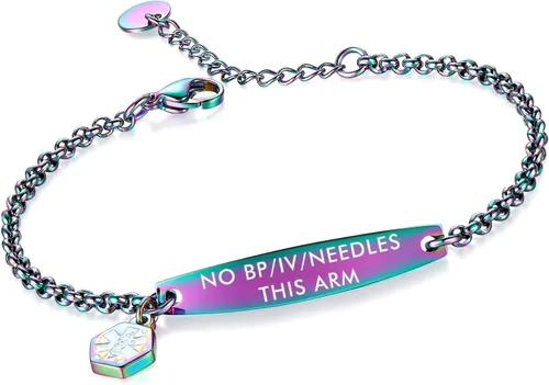 Miniatura 122 de LinnaLove - Pulsera de identificación de alerta médica con cadena Rolo simple pregrabada para mujer