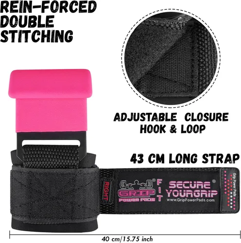Miniatura 5 de Ganchos de acero para levantamiento de pesas de alta resistencia, juego de 2 guantes de entrenamiento acolchados de alta calidad Rosa clásico