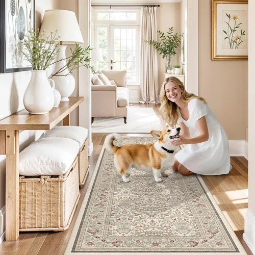 Miniatura 14 de Alfombras de área 9x12 para sala de estar: Alfombra oriental lavable de 108 pies cuadrados para dormitorio - Alfombra de pelo bajo ultra delgada