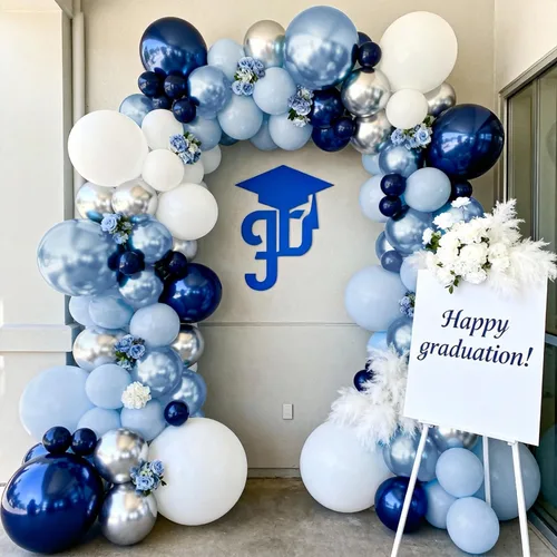 Miniatura 5 de Kit de arco de globos azules, blancos y plateados, guirnalda de globos azul marino oscuro perla azul claro metálico con globo blanco plateado