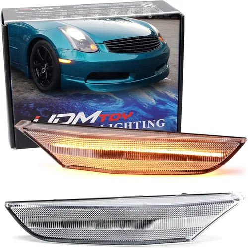 iJDMTOY Kit de montaje de luz de marcador lateral de guardabarros delanteros con lente semidansparente ámbar, compatible con Infiniti G35 Sedán