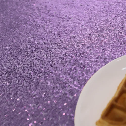 Miniatura 7 de nanbowang Mantel de lentejuelas color morado claro para fiestas, rectangular, superposición de tela de lentejuelas, manteles de mesa de cumpleaños