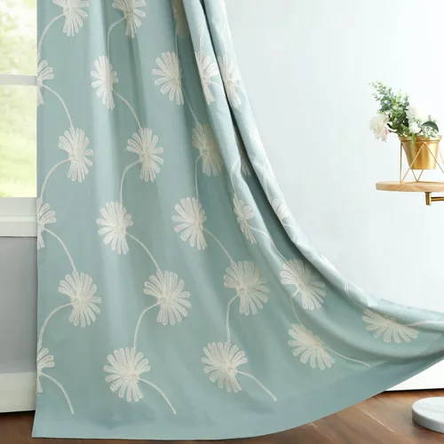 Miniatura 22 de VOGOL - Cortinas con ojales bordadas con patrón floral elegante de lino sintético, 2 paneles, 60% opacas con aislamiento térmico, cortinas pesadas