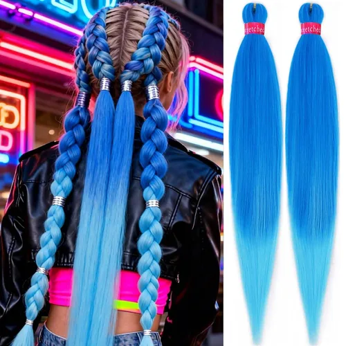 Miniatura 56 de Cabello trenzado verde con lentejuelas de 26 pulgadas, preestirado, trenzas de textura Yaki, extensiones de cabello pre plumadas, 3 paquetes, fácil