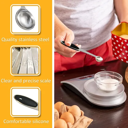 Miniatura 3 de LEIFENY 2 cucharas medidoras individuales de 1/4 cucharadita (0.0 fl oz) con agarre de silicona negra, cuchara de medida individual de acero