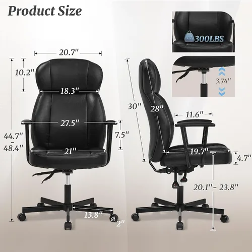 Miniatura 2 de Cozyman Silla ergonómica de piel sintética para oficina en casa, silla de escritorio ejecutiva de respaldo alto con cojín de 5 capas, respaldo Negro