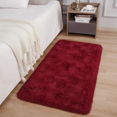 Miniatura 30 de DETUM Alfombra pequeña de 2 x 3 pies para dormitorio, Kicthen entrada, pasillo, lavable, antideslizante, color borgoña, alfombras de felpa