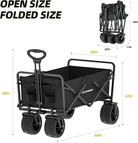 Miniatura 2 de EchoSmile Carro plegable de alta resistencia de 350 libras de capacidad, carrito plegable al aire libre para acampar y comestibles, carrito