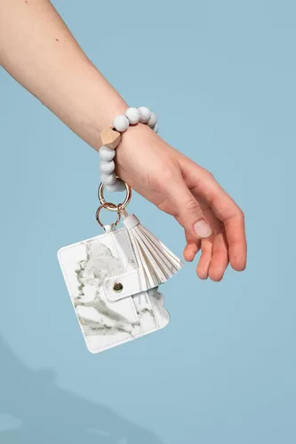 Miniatura 4 de Real Sic Pulsera de pulsera llavero billetera, soporte para tarjetas de crédito con cuentas de silicona, funda multifuncional de moda para tarjetas
