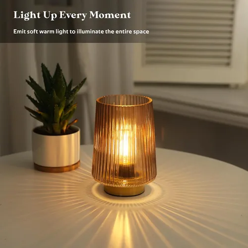 Miniatura 7 de Lámpara a pilas con temporizador, juego de 2 pequeñas y acogedoras lámparas de mesa decorativas de vidrio ambiental para mesita de noche y Ámbar